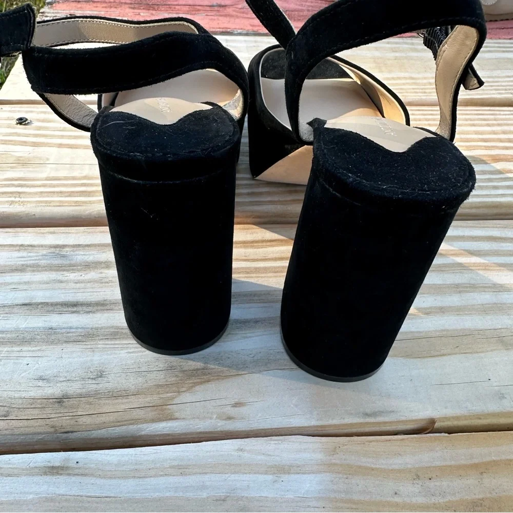 ​Antonio Melani Black Suede Platform Block Heels Ankle Strap Sandals Size 10